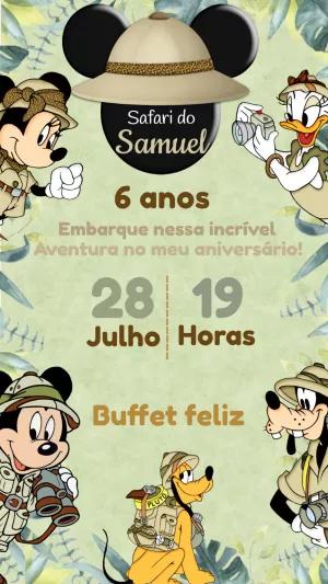 Convite Aniversário Safari Mickey Mouse para Editar Online