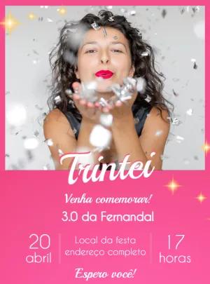 Convite Trintei com Foto e Glitter para Editar Online