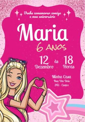 Convite de Aniversário Barbie Rosa para Editar e Imprimir