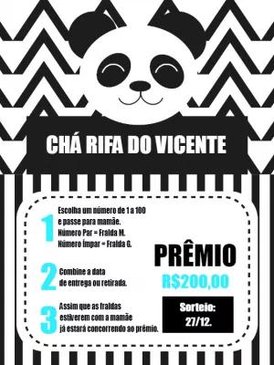 Convite Chá Rifa Panda Preto e Branco para Editar Online