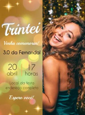 Convite de Aniversário Glitter Dourado com Foto para Editar