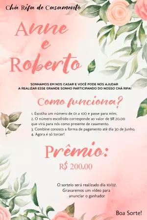 Convite Chá Rifa de Casamento Floral para Editar Online