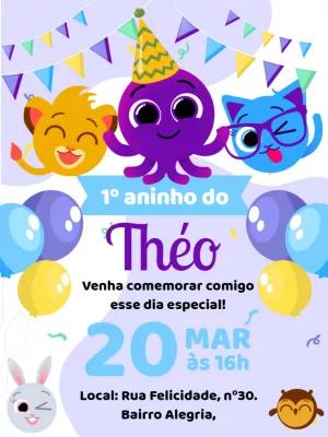 Convite de Aniversário Bolofofos com Personagens para Editar