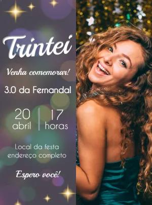Convite de Aniversário Adulto com Foto e Glitter para Editar