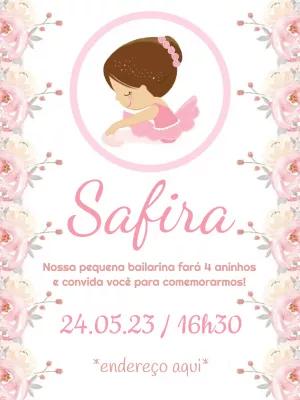 Convite Aniversário Bailarina Delicado para Editar Online