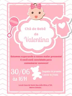 Convite Chá de Bebê Menina Rosa Delicado para Editar Online