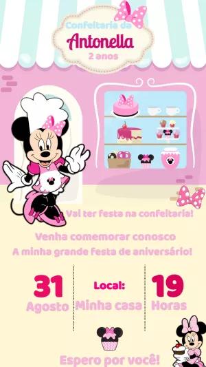 Convite Aniversário Confeitaria da Minnie para Editar Online