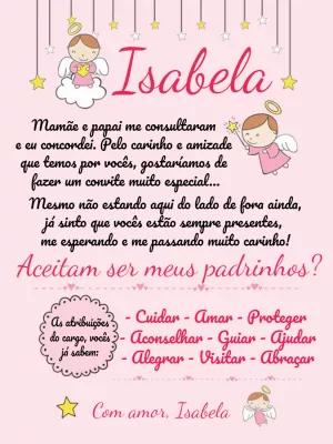 Convite para Padrinhos de Batismo Anjinha para Editar Online
