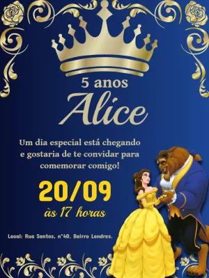 Convite de Aniversário A Bela e a Fera para Editar Online