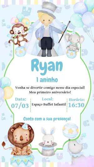 Convite Aniversário Circo Mágico com Animais para Editar