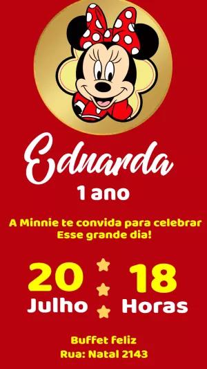 Convite Aniversário Minnie Mouse Vermelha para Editar Online
