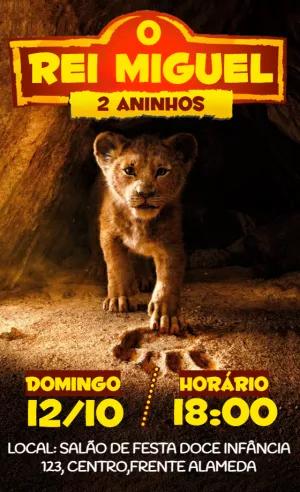 Convite de Aniversário O Rei Leão Editável Online para Imprimir