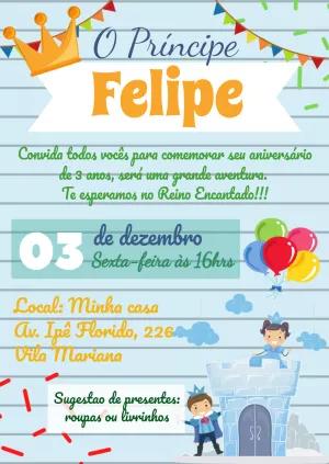 Convite Aniversário Príncipe Reino Encantado para Editar Online