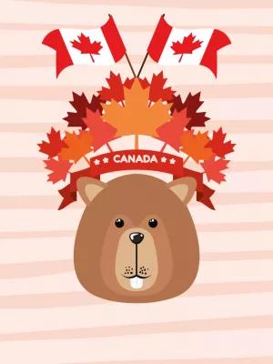 Canada Day Celebration Post with Beaver and Flags to Edit Online