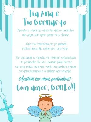 Convite Padrinhos de Batismo Anjinho Azul para Editar Online