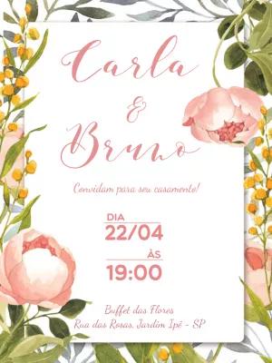 Convite de Casamento Floral Aquarela para Editar Online
