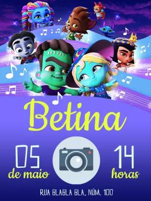 Convite Aniversário Super Monstros com Foto para Editar Online