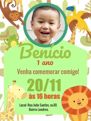 Convite Aniversário Safari Baby com Foto para Editar Online