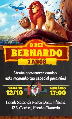 Convite de Aniversário O Rei Leão com Personagens para Editar