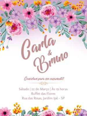 Convite de Casamento Floral Rosa e Lilás para Editar Online