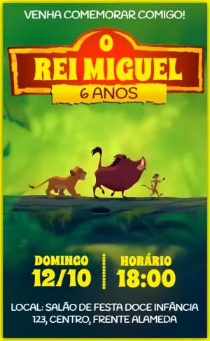 Convite de Aniversário O Rei Leão com Simba para Editar