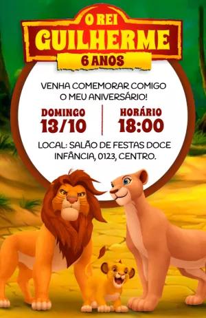 Convite Aniversário Rei Leão com Personagens para Editar