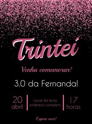 Convite de Aniversário Adulto Glitter Rosa para Editar