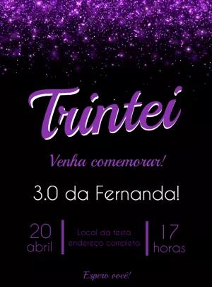 Convite de Aniversário Glitter Roxo para Editar Online