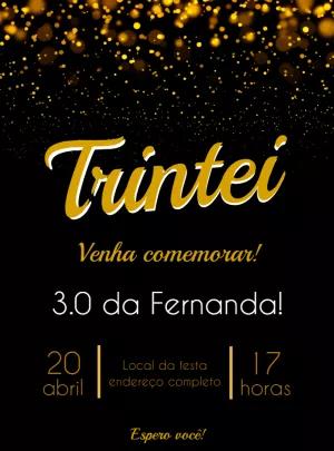 Convite de Aniversário Glitter Dourado para Editar Online