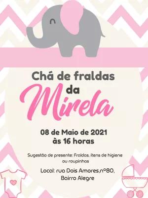 Convite Chá de Fraldas Elefantinha Rosa para Editar Online