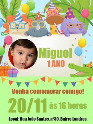 Convite Aniversário Safari Baby com Foto para Editar Online