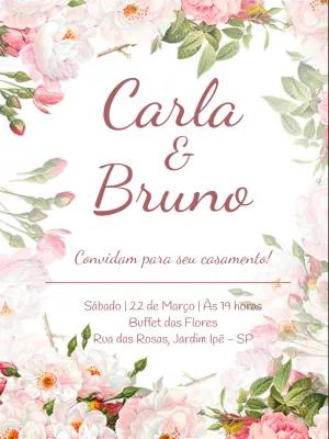 Convite de Casamento Floral com Rosas para Editar Online
