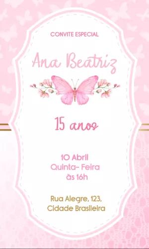 Convite Aniversário 15 anos Borboletas para Editar Online