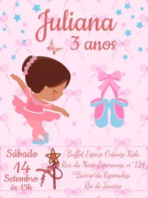 Convite Aniversário Bailarina Delicado para Editar Online