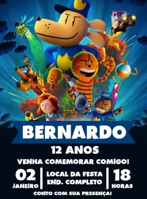 Convite Aniversário Homem Cão com Personagens para Editar