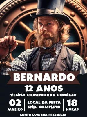 Convite de Aniversário Steampunk para Editar Online