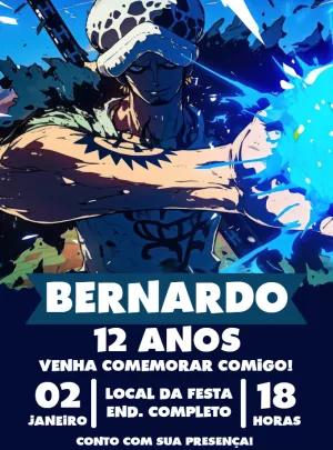 Convite Aniversário One Piece Trafalgar Law para Editar Online