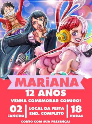 Convite Aniversário One Piece Rosa com Uta para Editar Online