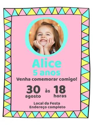 Convite de Aniversário Colorido com Foto para Editar Online