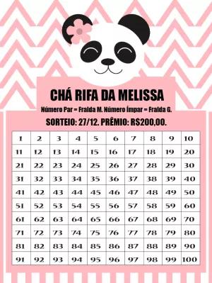 Chá Rifa Panda Rosa: Cartela Editável para Imprimir Online