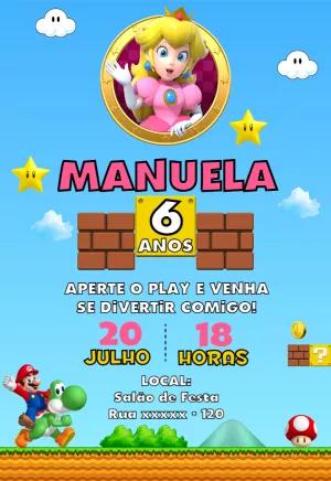 Convite de Aniversário Princesa Peach Editável Online