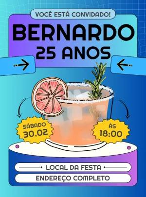 Convite de Aniversário Adulto com Drink para Editar Online