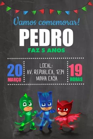 Convite de Aniversário Pj Masks Editável Online
