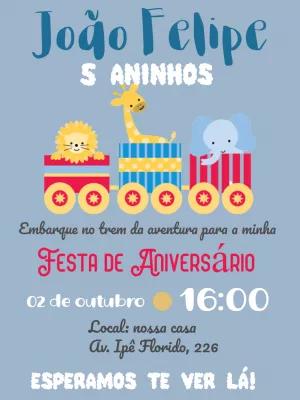 Convite de Aniversário Trem dos Animais Editável Online