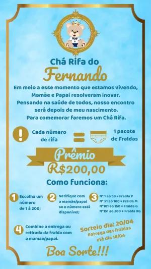 Convite Chá Rifa Ursinho Príncipe para Editar Online