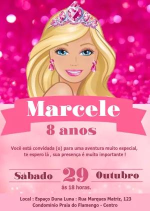 Convite Aniversário Barbie Princesa para Editar Online
