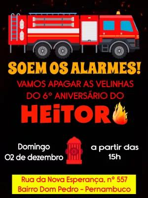 Convite de Aniversário Bombeiro com Caminhão para Editar