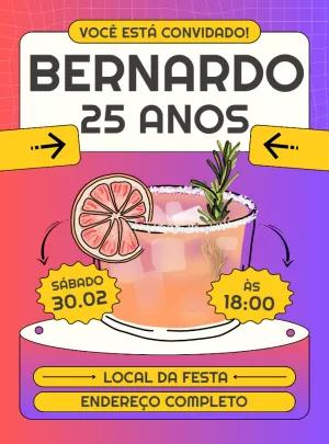 Convite de Aniversário com Drink Cocktail para Editar Online
