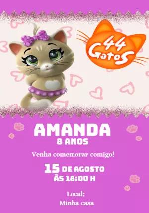 Convite Aniversário 44 Gatos Menina para Editar Online