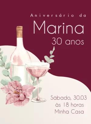 Convite de Aniversário Vinho Aquarela para Editar Online